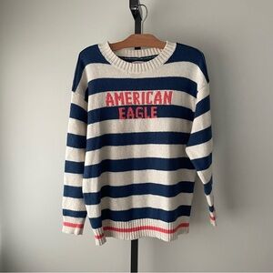 American Eagle Oversized Rugby Sweater Knit Striped Pullover Size Small